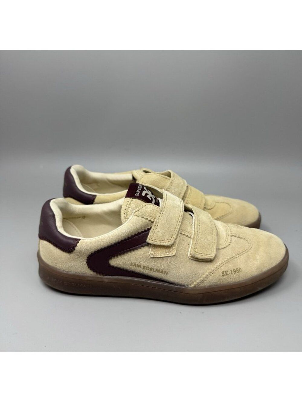 Sam Edelman Talia Womens Sneakers Size 6.5 Ivory Leather Suede Hook& Loop  Strap